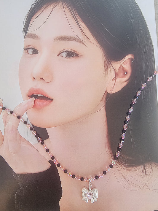 Black pink ribbon necklace